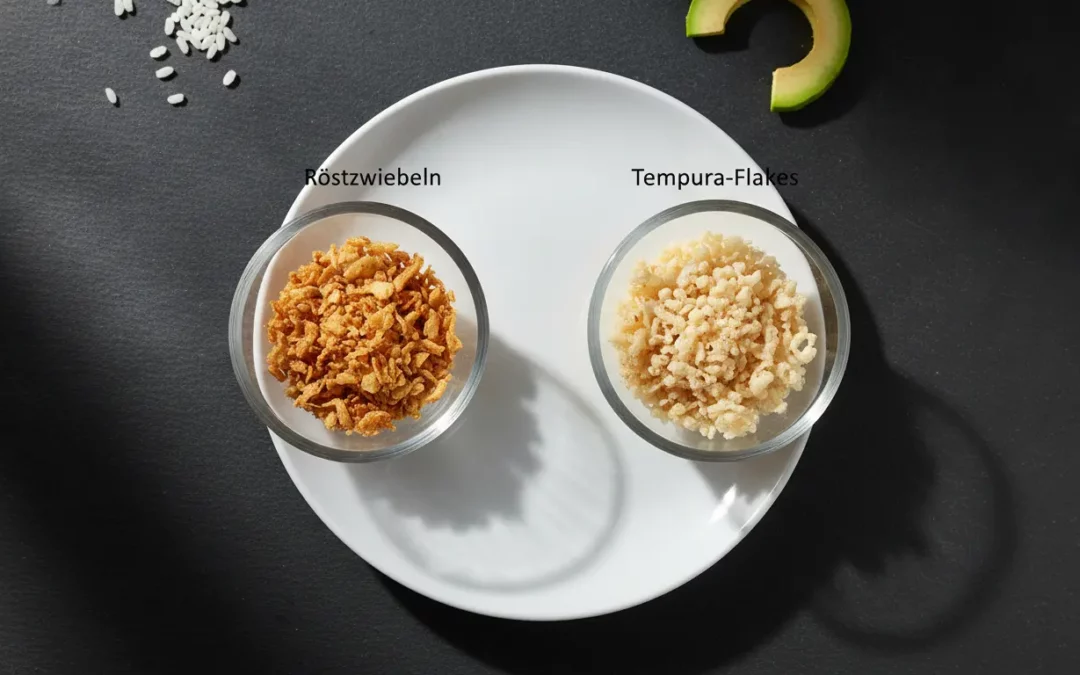 Röstzwiebeln vs Tempura-Flakes: Textur, Dosierung, Allergene